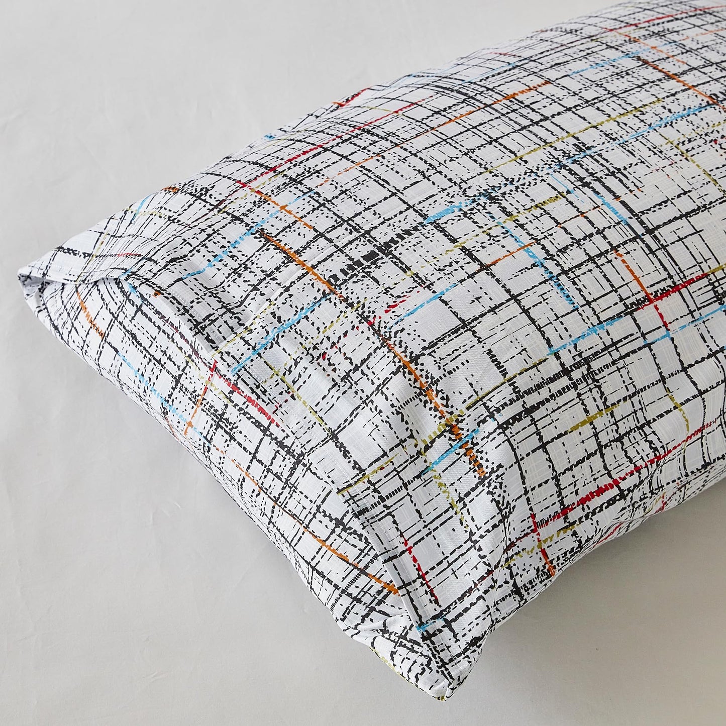 YuHeGuoJi Black Plaid Duvet Cover King 100% Cotton 3 Pcs Set 1 Blue Red Orange Striped Duvet Cover with Zipper Ties 2 Pillowcases Modern Geometric Black White Gingham Bedding Set Soft