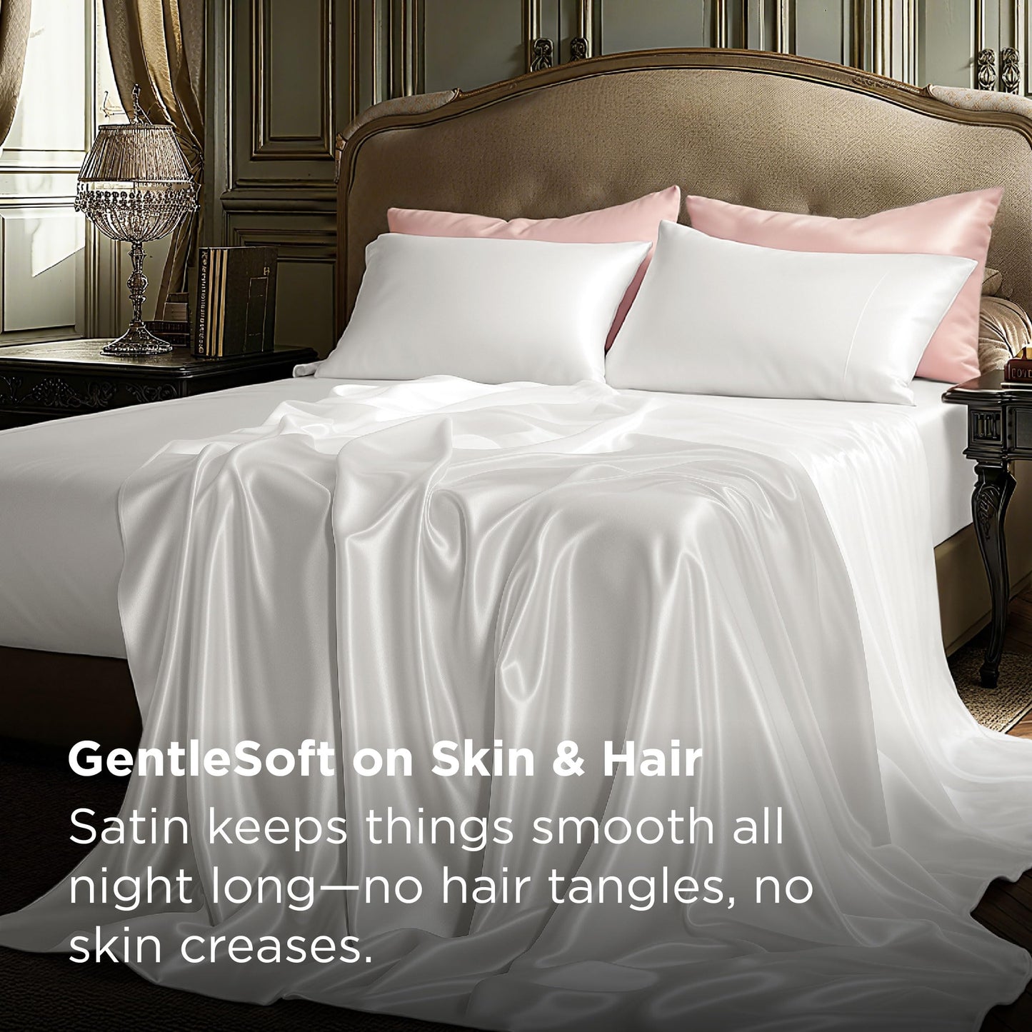 Bedsure White Satin Sheets Full Size - 4 Piece Silky Bedsheets with Elastic Corner Straps and 15 Inches Deep Pocket Fitted Bedsheet,1 Flat Sheet, 2 Satin Pillowcases, Good for Hair & Skin (Full,White)