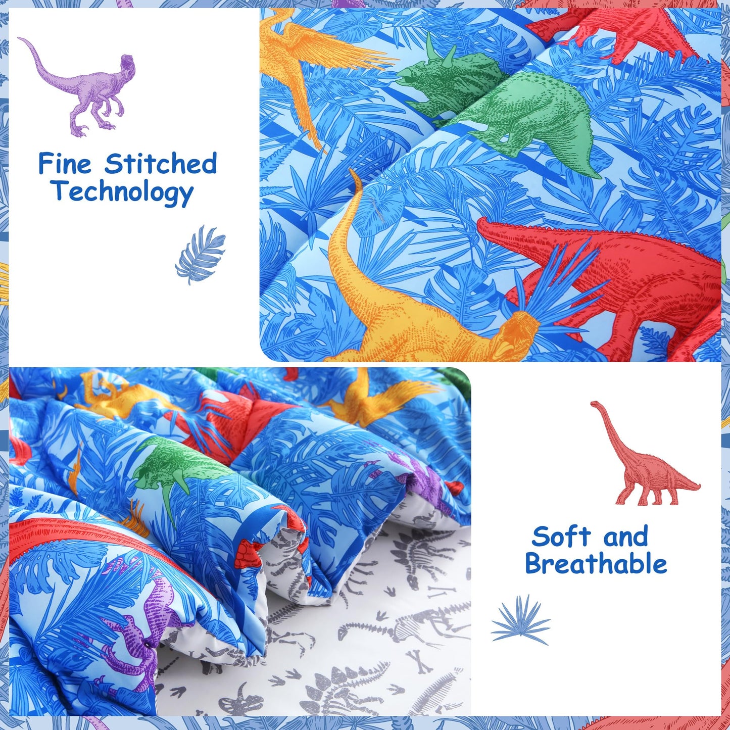Mooreeke Kids Twin Comforter Sets for Boys 6 Pieces Blue Bedding Set for Teens Microfiber Dinosaur Kids Bed in A Bag with Comforter, Sheet Set, Shams and Decorative Toy Pillow All Season
