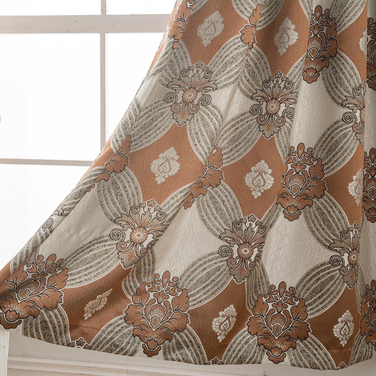 Petrichor Elegant Curtains with Gold Silver Threads 2 Panels Set - Luxury Window Treatment Attached Valance, Sheer Backing, and 2 Tie Backs for Bedroom and Living Room, 54x84 inches, Brown