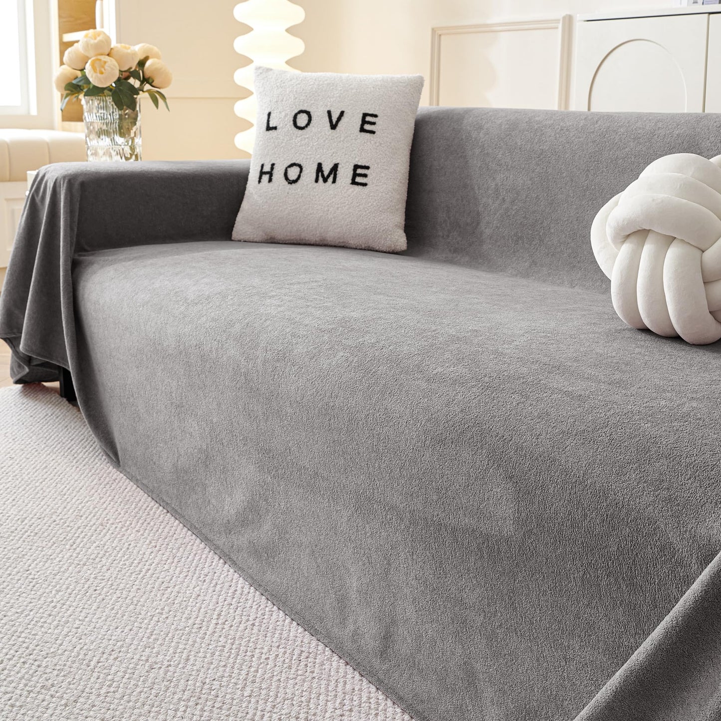 MYSKY HOME Couch Cover Sofa Cover for 2 Cushion Couch, Couch Covers for Dogs, Non-Slip Sofa Slipcover, Sofa Covers Washable, Couch Covers for Pets, Cat Scratch Furniture Protector, 71" x 118", Grey