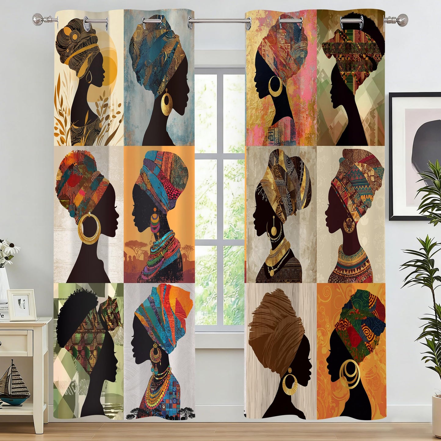 African Curtains Black Woman Patchwork Blackout Curtains 42x84 Inch