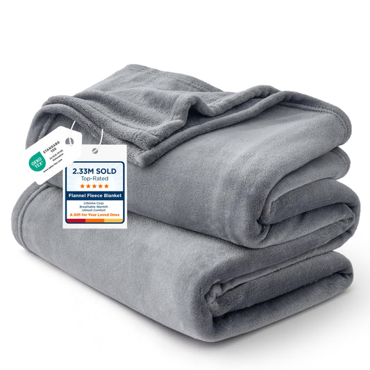 Bedsure GentleSoft Fleece Bed Blankets Queen Size Grey - Soft Warm Outdoor Picnic Blanket for Camping Travel Lightweight Cozy Anti-Static, Room Home Decor Gifts for Husband and Men, 90x90 inches