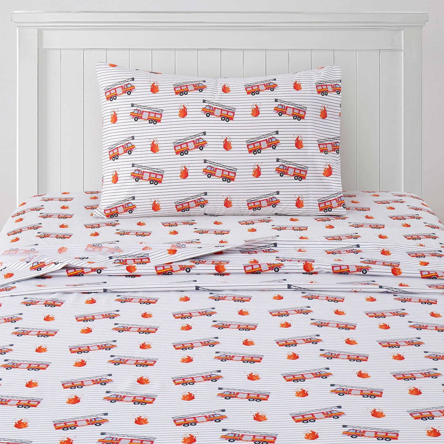 1500 Supreme Kids Bed Sheet Collection - Fun Colorful and Comfortable Boys and Girls Toddler Sheet Sets - Deep Pocket Wrinkle Free Soft and Cozy Bedding - Twin, Fire Engine
