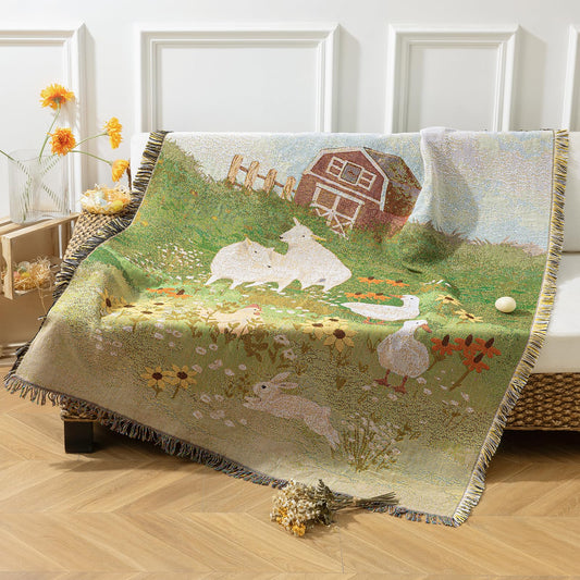 Phantoscope Spring Summer Throw Blanket, Jacquard Knitted Decorative Blanket with Tassels, 50"x60" Farmhouse Tapestry, for Mom, Couch Living Room Bedroom, Green
