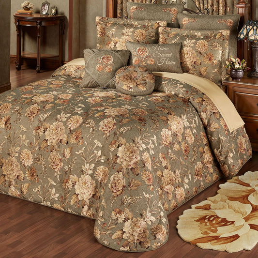 Rhapsody Floral Luxury Bedding | 6 Piece Oversized Bedspread Set: King Bedspread, 2 King Shams, Round Pillow, 18" Square Pillow, Rectangle Pillow | Sophisticated | Flower | Woven | Traditional