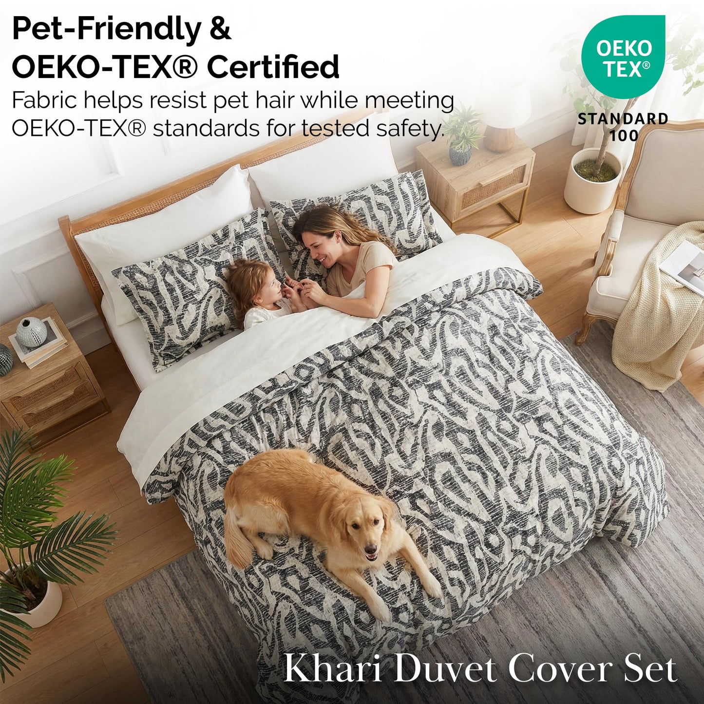 Southshore Fine Living, Inc. Oversized Cal King Duvet Cover Set - Grey California Duvet Cover with Zipper Closure - Pet Hair Resistant Bedding with 2 Pillow Shams, Machine Washable - Khari Slate