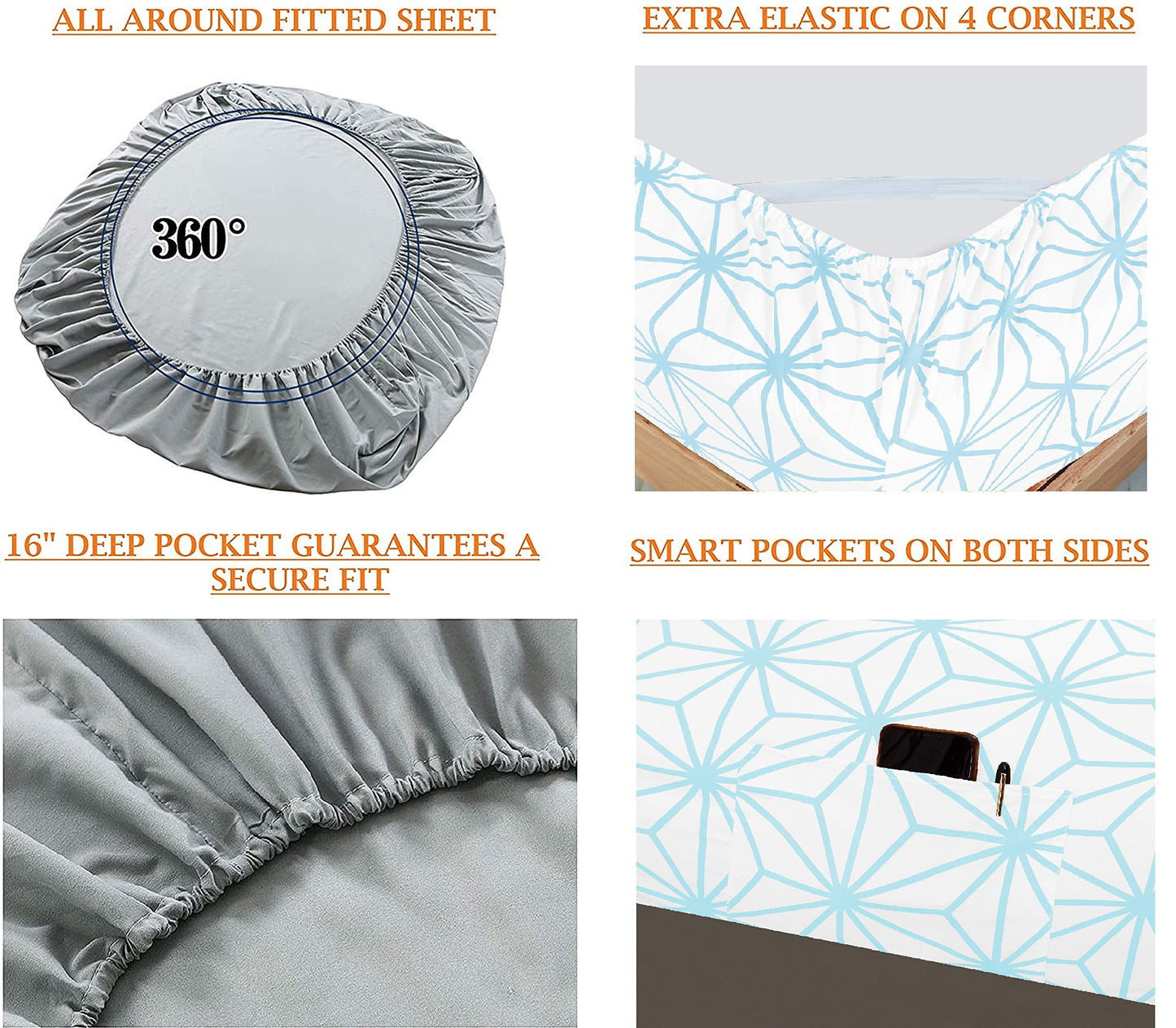 Elegant Comfort Luxury Soft Bed Sheets Cube Pattern - 1500 Premium Hotel Quality Microfiber Softness Wrinkle and Fade Resistant (6-Piece) Bedding Set, Queen, Aqua