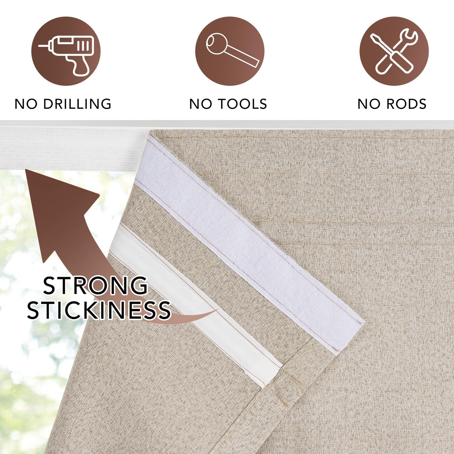 NICETOWN 100% Blackout French Door Curtain with Adhesive Top & Magnetic Lift, No Drill Cordless Roman Shade for Doors, W24 x L72 in, Faux Linen Privacy & Thermal Shade for Living Room Kitchen, 1 PC