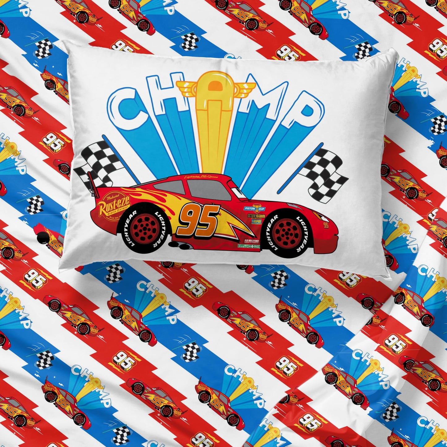 Sunny Side Up Disney Pixar Cars Lightning McQueen Twin Sheet Set - 3 Piece Kids Racecar Bedding Set Includes Pillow Cover - Super Soft Microfiber Sheets