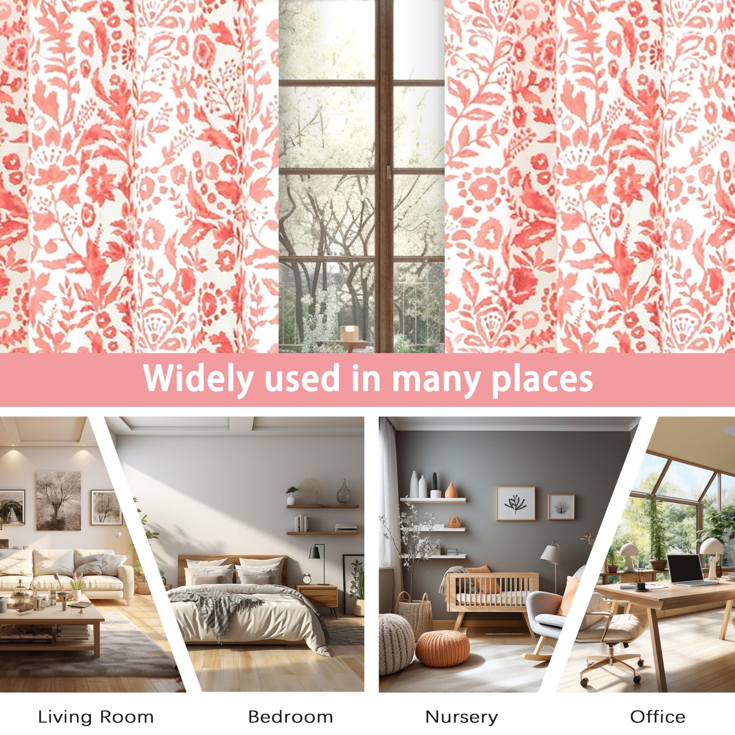 DriftAway Julia Blackout Curtains for Bedroom Blush Floral Watercolor Pattern Double Layer Thermal Insulated Sound Reducing Room Darkening Drapes for Living Room Grommet 2 Panels Each W52 x L84 Blush
