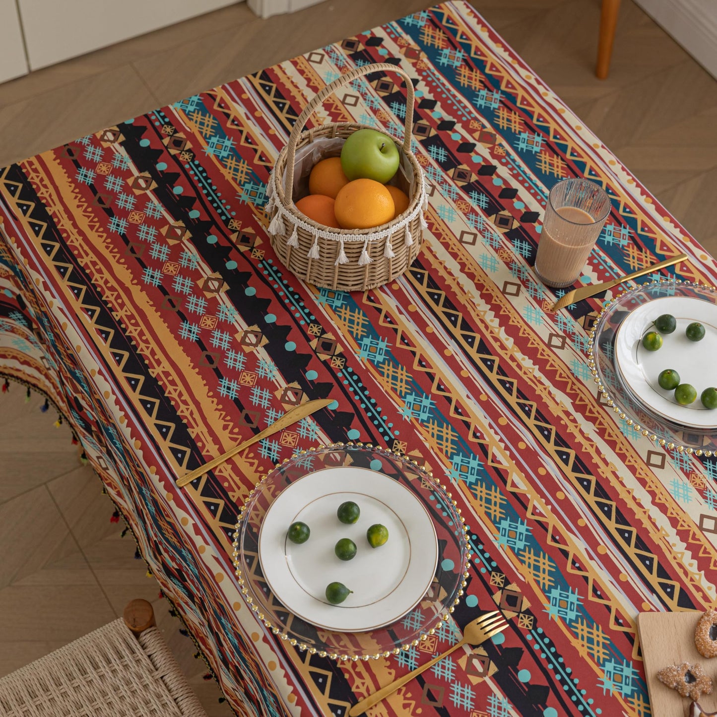 Erbnaryx Handblock Print Tablecloth for Square Tables, Red Table Cover with Fringed Edges, Decorative Tablecloth for Kitchen and Dining Room,59"x 70"