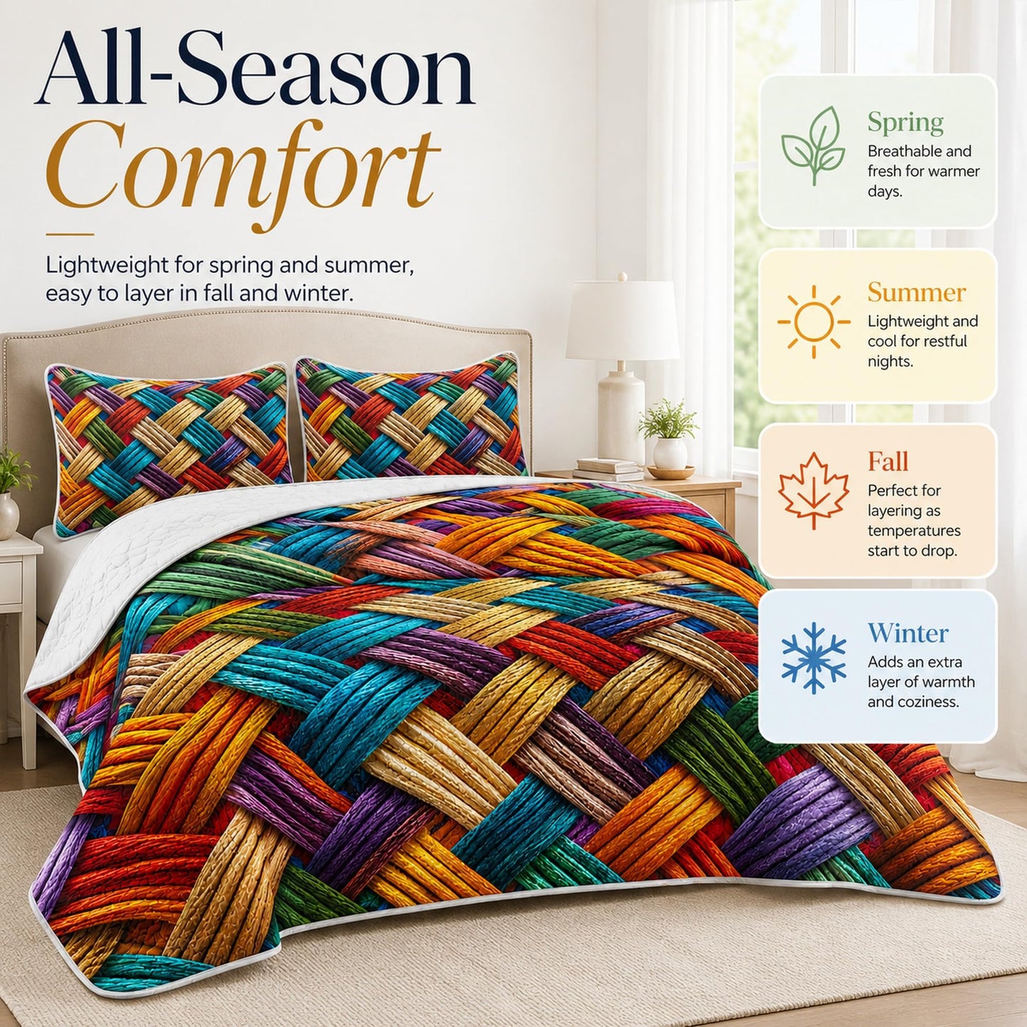 AILONEN 3-Piece Colorful Soft Quilt Set Queen Size, Gradient Abstract Art Boho Quilted Bedspread Coverlet,All Season Quilt,2 Pillowcases
