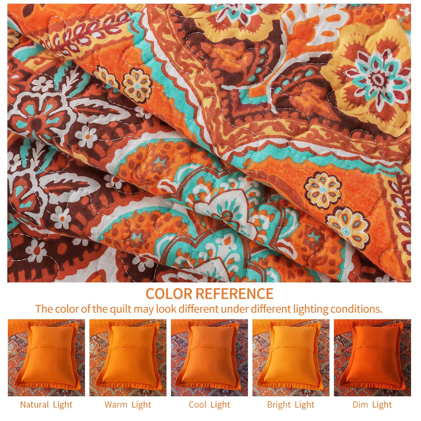 TWINRUN Cotton California King Quilt Set (108 x 118 Inch), 3 Pieces Floral Style California King Quilt, Lightweight Cotton Oversized King Bedspreads, Bedding Coverlet for All Seasons