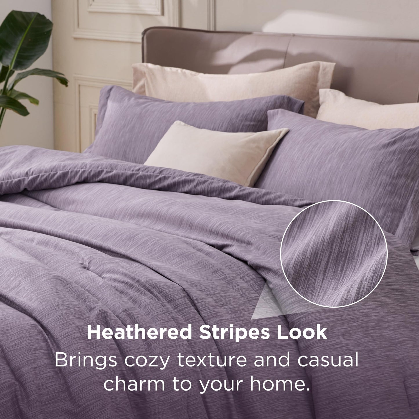 Bedsure Queen Comforter Set - Grayish Purple Comforter Queen Size, Soft Bedding for All Seasons, Cationic Dyed Bedding Set, 3 Pieces, 1 Comforter (90"x90") and 2 Pillow Shams (20"x26"+2")