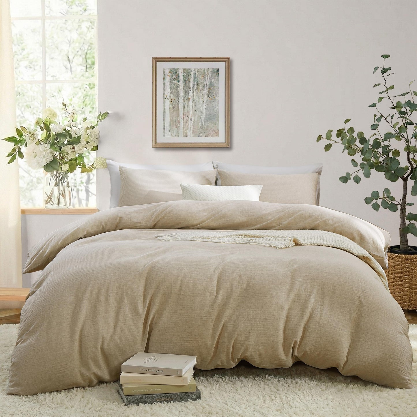 Oli Anderson King Duvet Cover, Cotton Linen Blend, 3 Pieces, Linen Brown