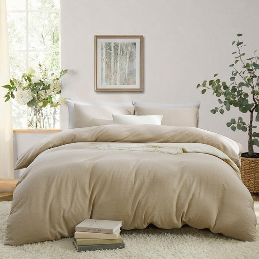 Oli Anderson King Duvet Cover, Cotton Linen Blend, 3 Pieces, Linen Brown