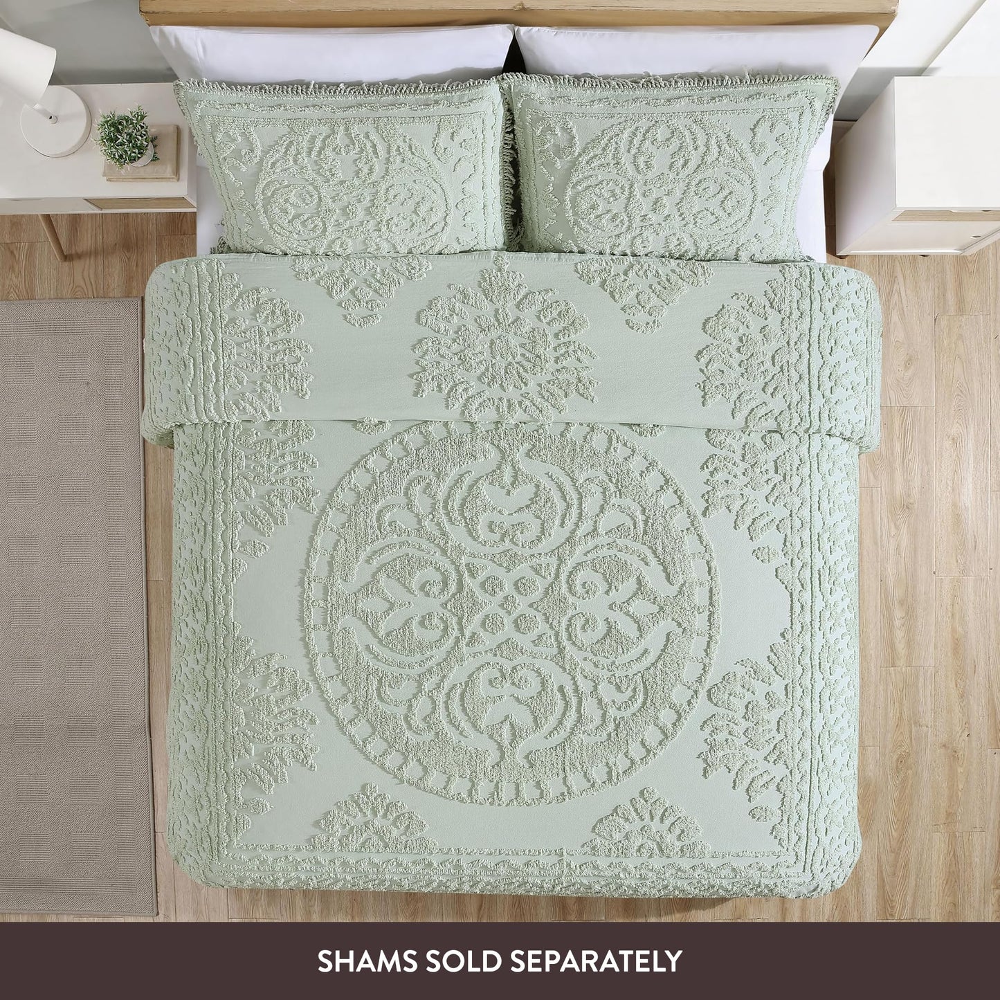 Beatrice Home Fashions Medallion Chenille Bedspread, King, Sage