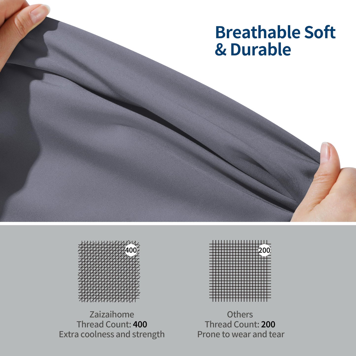 Bamboo Viscose Fitted Sheet Queen Size Only, 400 Thread Count, 16" Deep Pocket Cooling Bottom Sheets for Hot Sleeper, Silky Soft Breathable (Queen, Dark Grey
