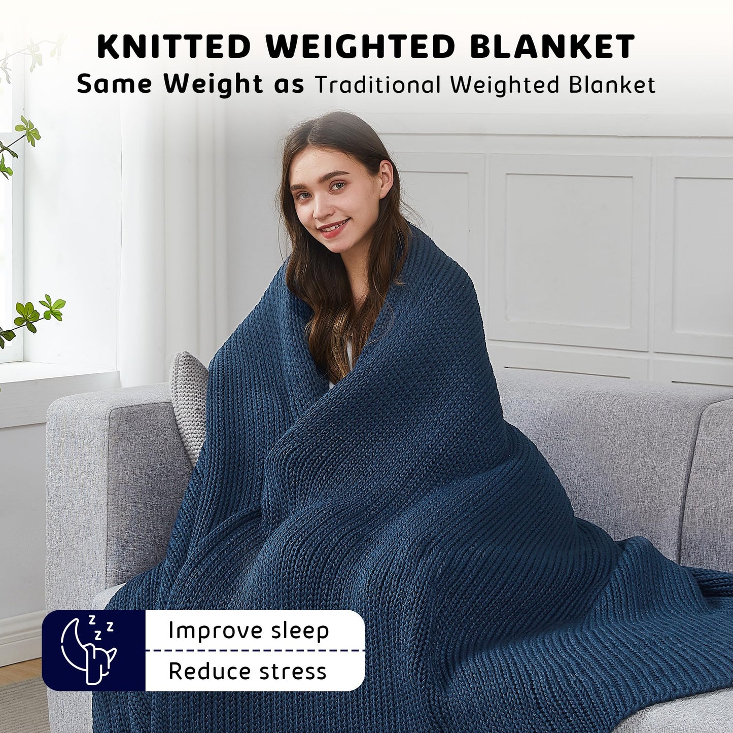 L'AGRATY Knitted Weighted Blanket - 50"x60" 7lbs Cooling Chunky Knit Heavy Blanket for Adults Braided Crochet Throw Thick Cable Yarn Knit Decorative No Beads Evenly Weighted Machine Washable