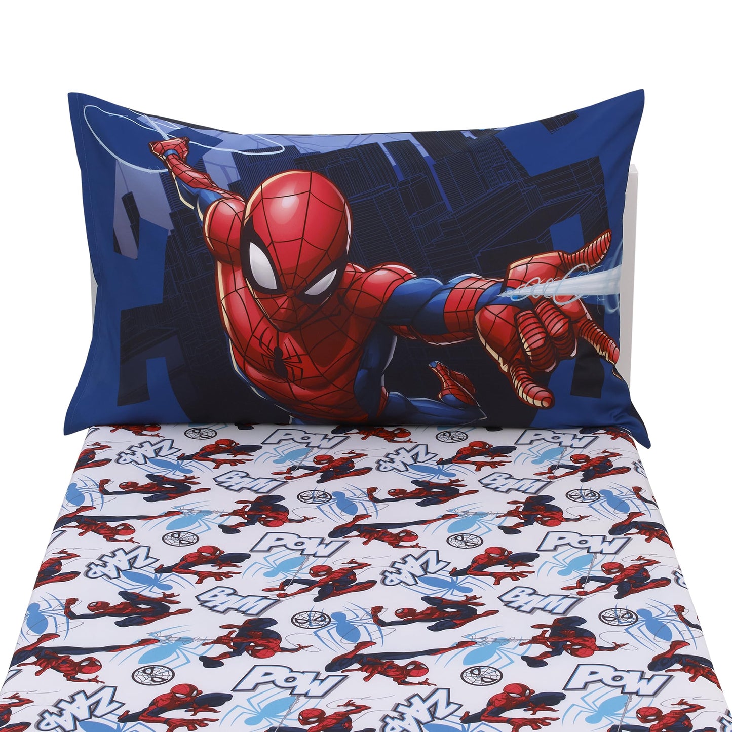 NoJo Marvel Spider-Man to The Rescue Red, White, and Blue 2 Piece Toddler Sheet Set - Fitted Crib Sheet, and Reversible Pillowcase