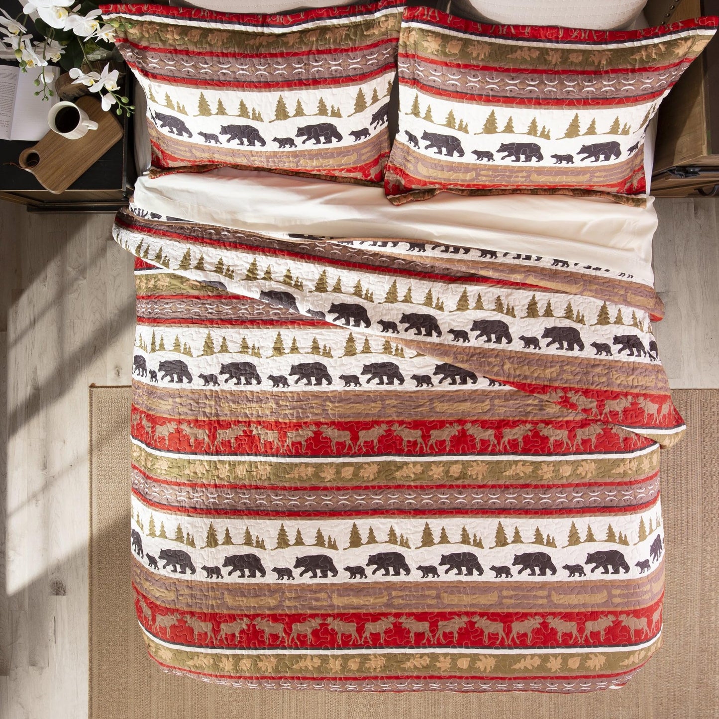 Carstens Rustic Cabin Country Bedding Set, 3-Piece Microfiber Quilt, Rustic Cabin & Lodge Stripe, King