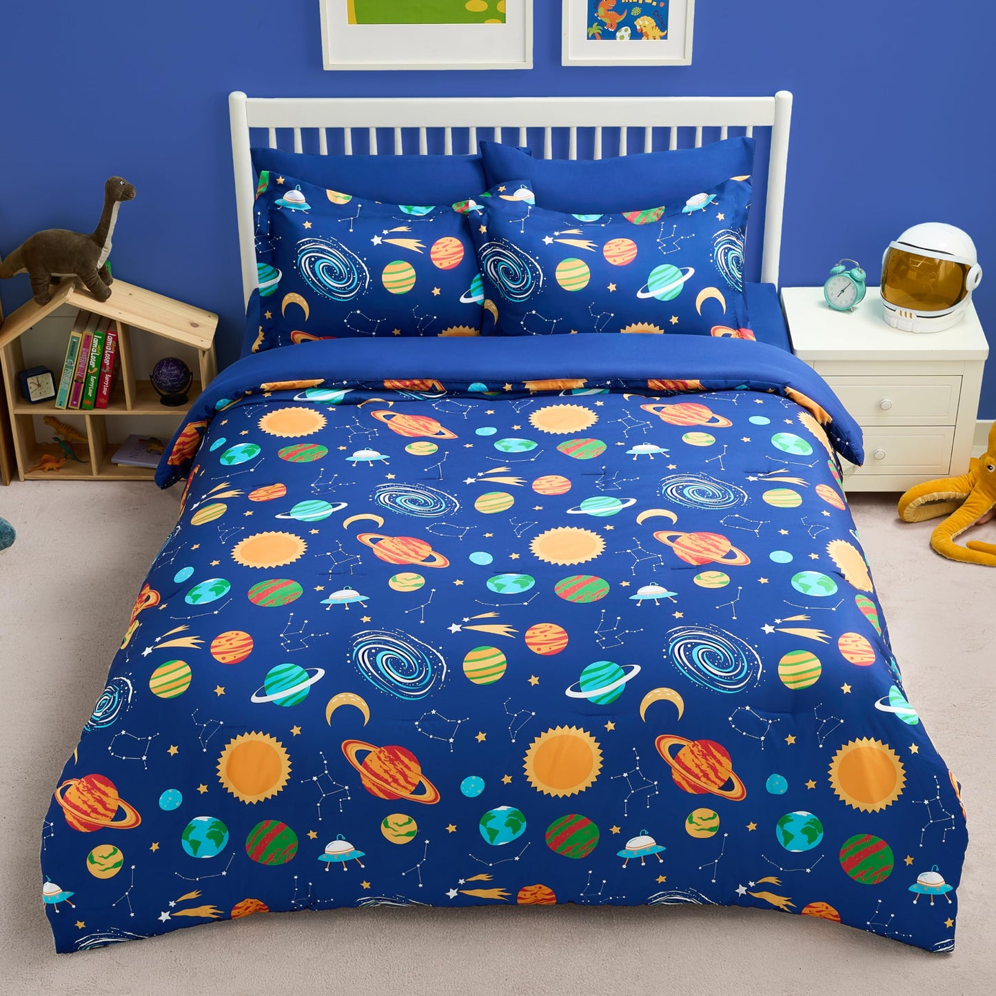 Joiedomi Kids Comforter Set Bedding Set for Boys Girls Super Soft Microfiber Bed in a Bag with Comforter Sheets Pillowcase Sham, Dark Blue Cosmic Space, Full