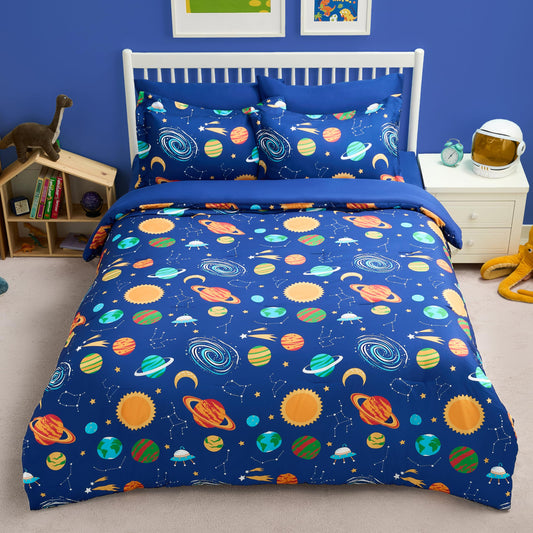 Joiedomi Kids Comforter Set Bedding Set for Boys Girls Super Soft Microfiber Bed in a Bag with Comforter Sheets Pillowcase Sham, Dark Blue Cosmic Space, Full
