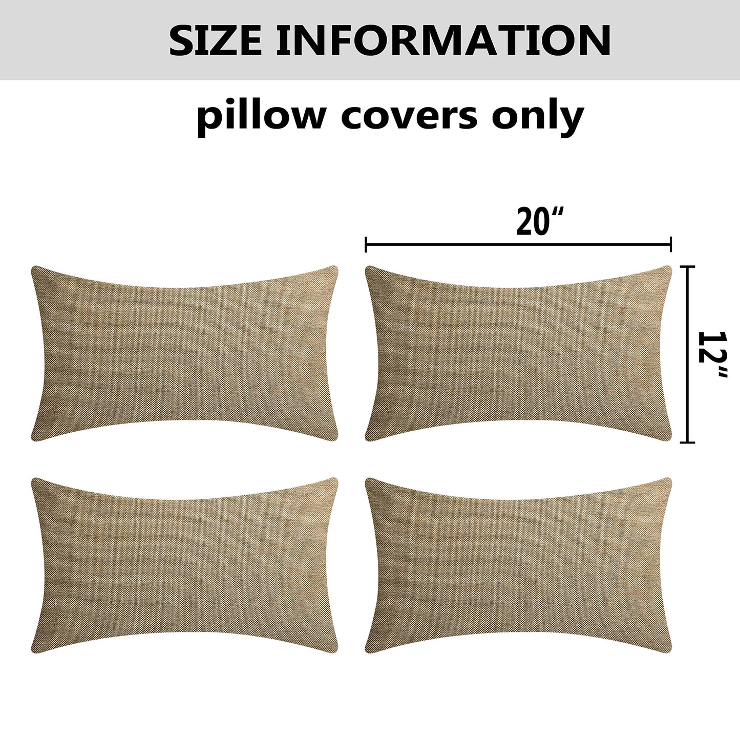 Home Brilliant Lumbar Pillow Outdoor Pillows for Patio Couch Throw Pillow Covers, 12x20 inch, Set of 4, Linen