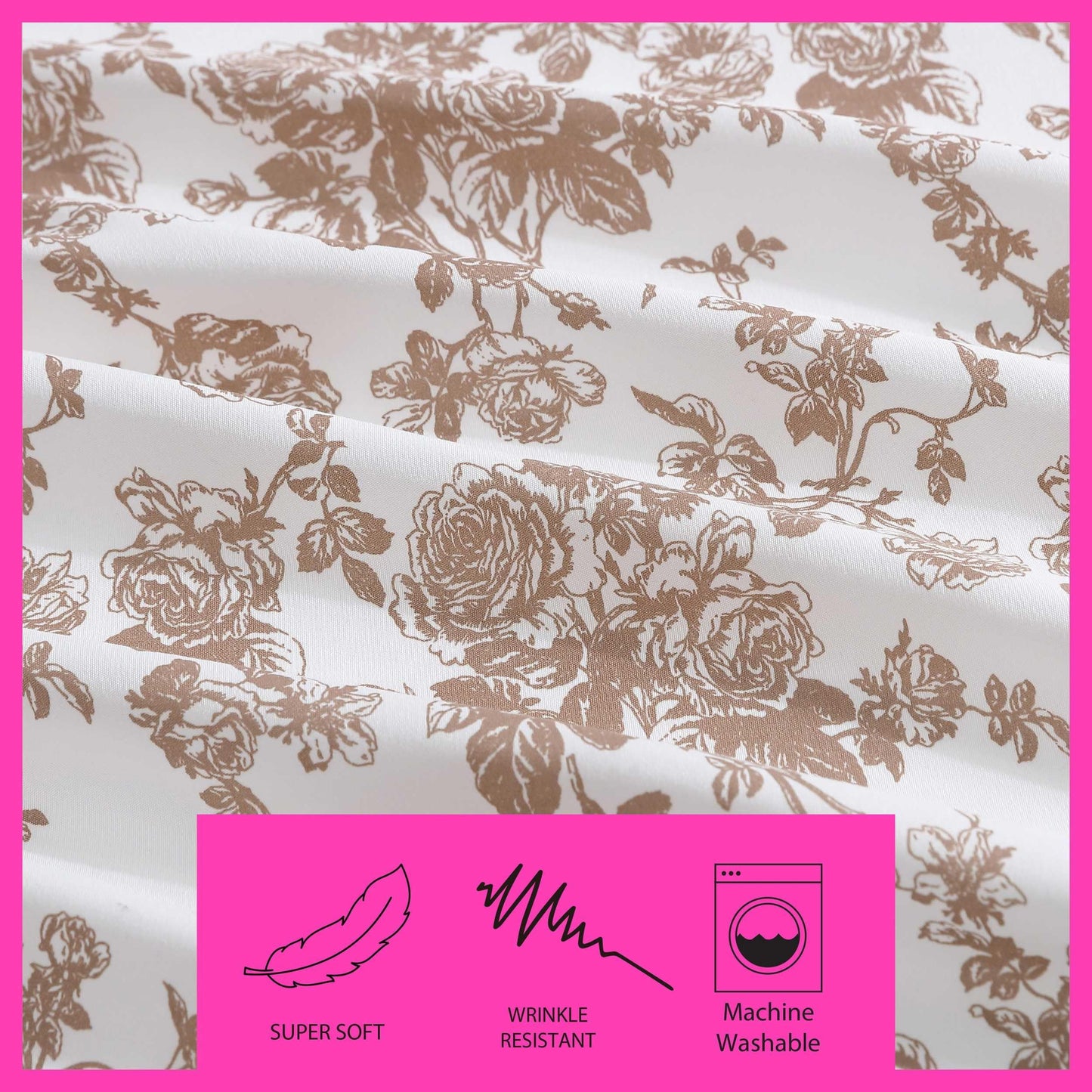 Betsey Johnson - Queen Bed Sheets, Soft & Lightweight Bedding, Fade & Wrinkle Resistant (Garden Toile Brown, Queen)