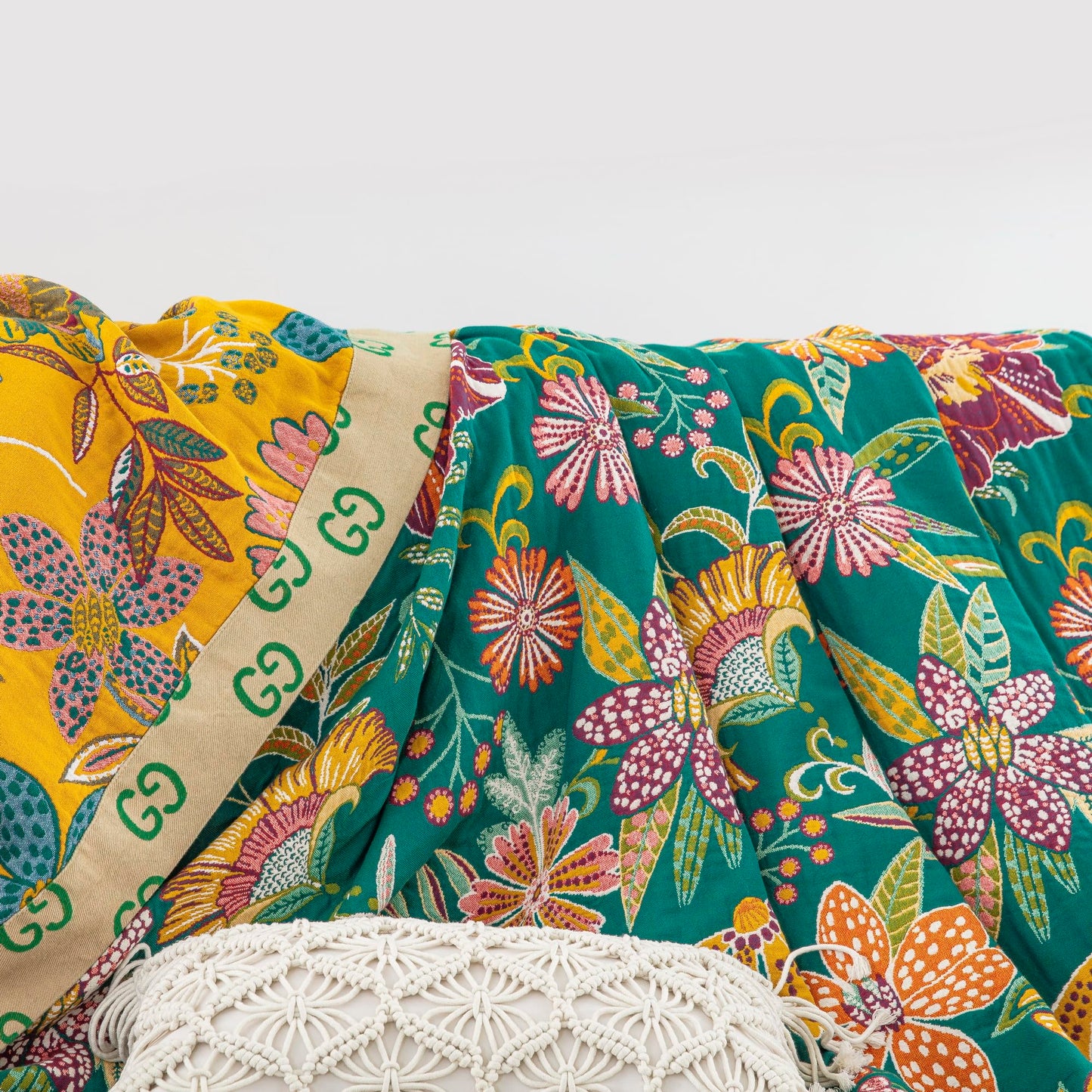 Purefair 100% Muslin Cotton Throw Blanket for Bed Couch Chair, Bohemian Floral Colorful Retro Quilt Ultra Soft Reversible Gauze Blanket for All Season, 60"x80"