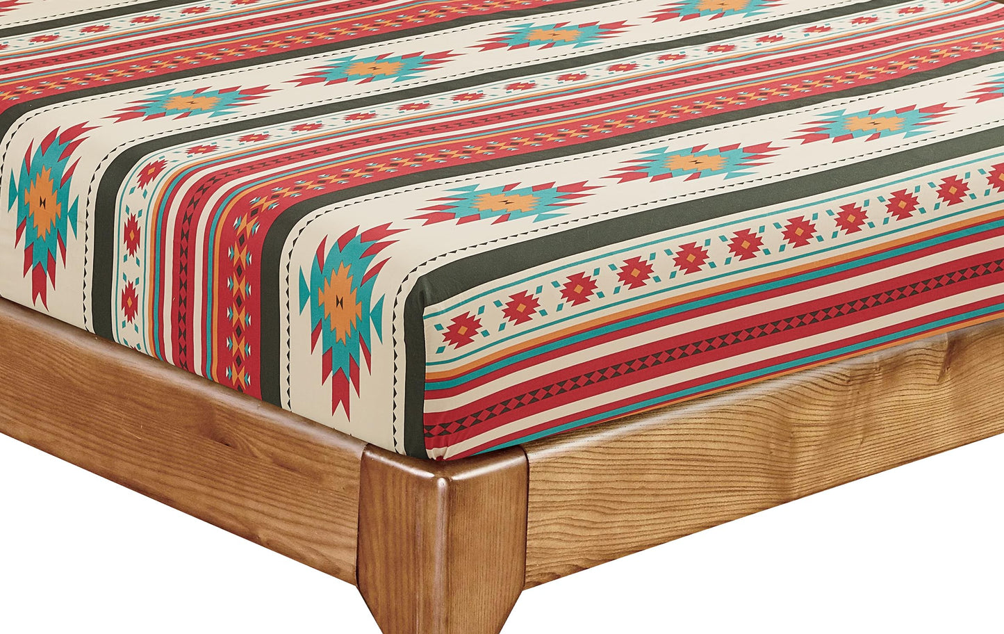 Chezmoi Collection Prescott 3-Piece Southwestern Microfiber Sheet Set, Printed Geometric Tribal Multicolor Cream Red Teal Orange Bed Sheets, Twin XL Size