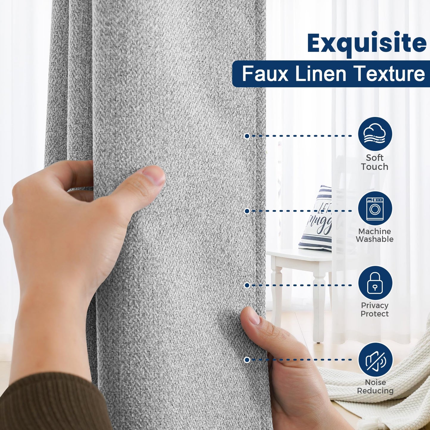 Sinotalent 100% Blackout Curtains for Bedroom Living Room 63 Inches Long 2 Panels, Linen Textured Grommet Room Darkening Curtain, Thermal Insulation Light Blocking Drapes. (Grey, 35”W x 63”L)