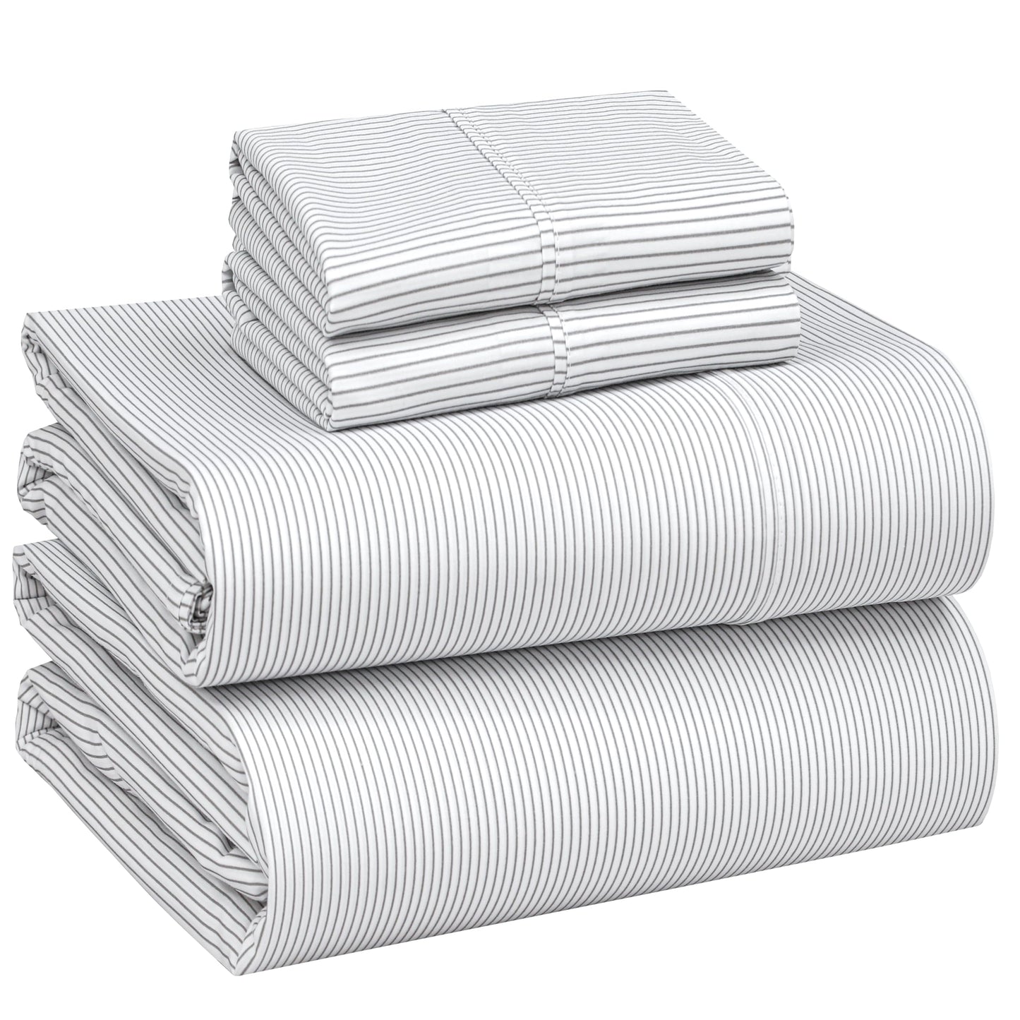 RUVANTI 100% Cotton Percale Sheets Full Size – Crisp Cooling Bed Sheets for Hot Sleepers, Deep Pocket 16”, Soft Breathable & Durable Hotel-Style 4 Piece Set, Grey Pinn Stripe