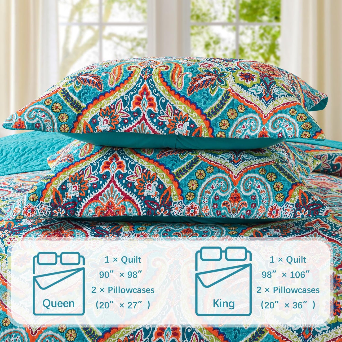 TWINRUN Cotton California King Quilt, Floral Style Oversized King Size Bedspreads (108 * 118 Inch),3 Pieces Lightweight Quilted Cotton California King Bed Set for All Seasons