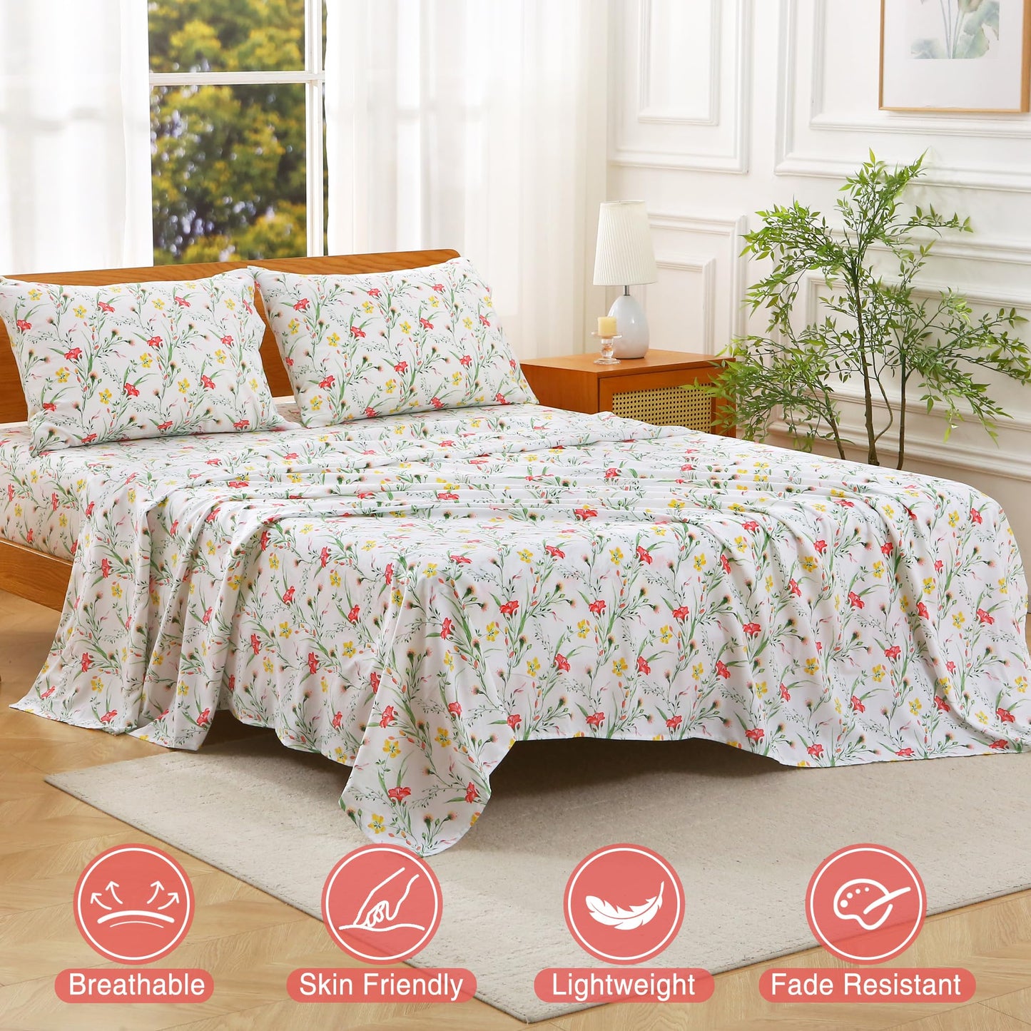 Viviland Full Bed Sheet Set - 4 Piece Double Brushed Microfiber Bedding - Deep Pocket Up to 15", Ultra Soft, Breathable & Wrinkle Resistant Skin-Friendly Cooling Sheets for Adult - Gilded Romance(F)
