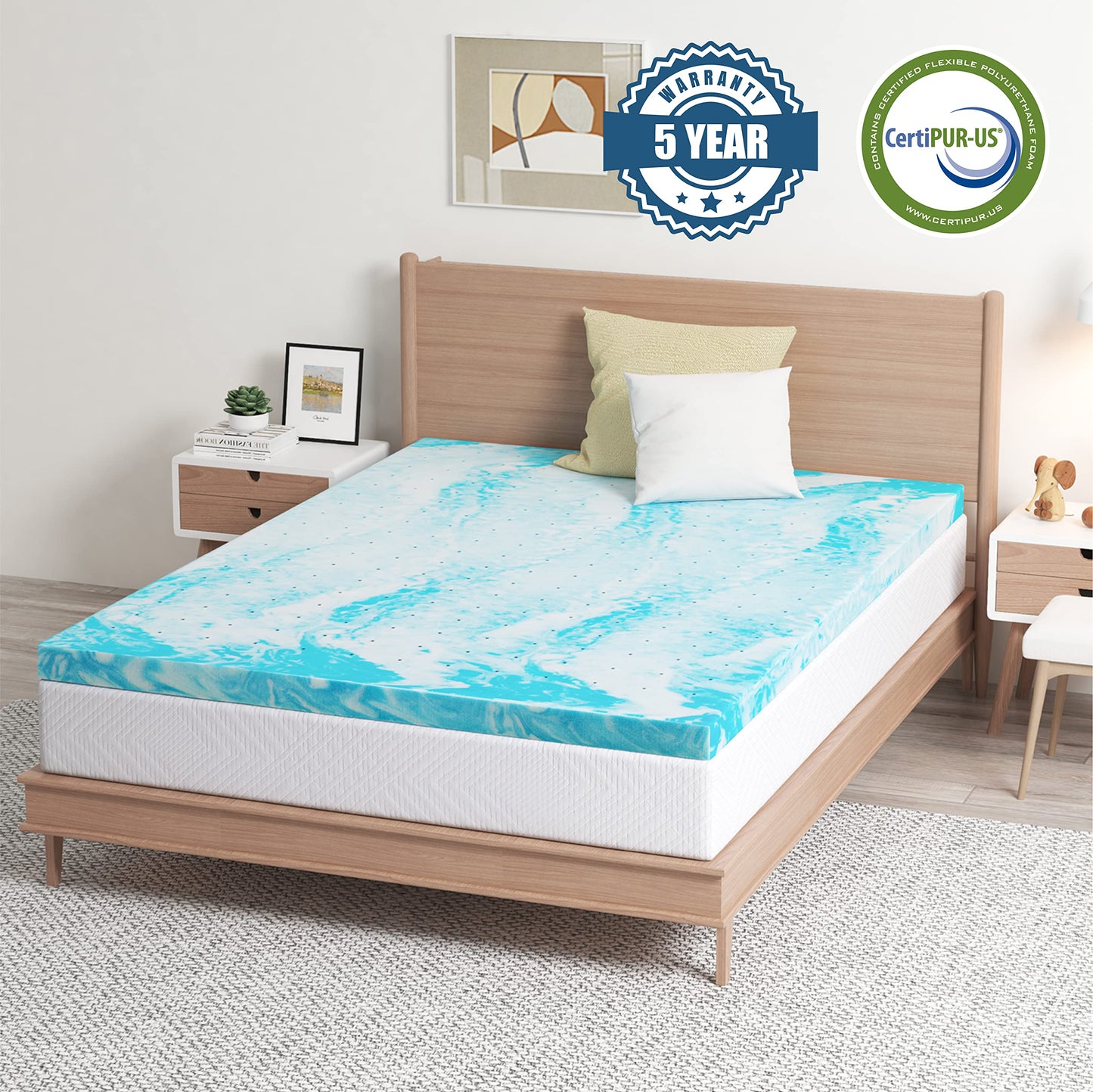 EGO Topper 3 Inch Queen Memory Foam Mattress Topper, Gel Foam Mattress Topper for Pressure Relief, Ventilated Design Bed Topper in a Box, CertiPUR-US Certified, 60"×80", Medium