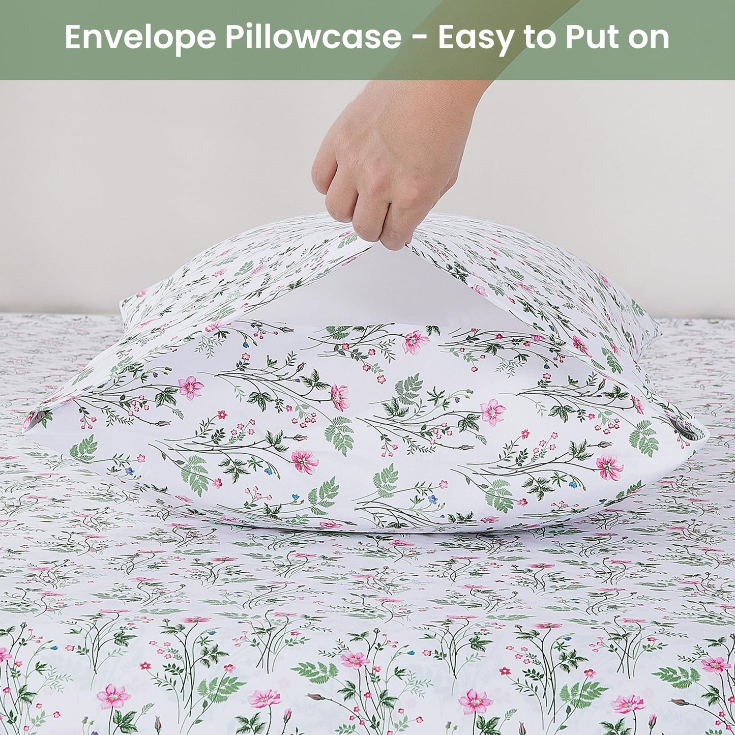 Softan Vintage Floral Full Bed Sheets, Cozy Microfiber Flower Printed Sheets with 15" Deep Pocket Fitted Sheet & Non-Slip Straps, Patterned Botanical Wildflower Sheets & Pillowcase Set