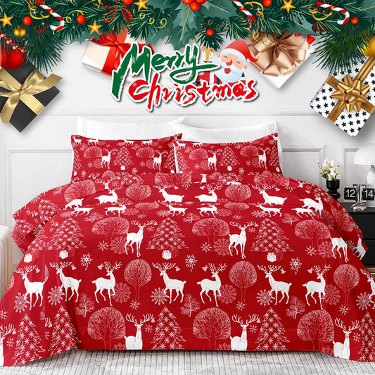 HCORA Christmas Queen Sheet Set, Luxury 1800TC Hotel Quality Double Brushed Microfiber Deep Pocket Bed Sheets, Ultra Soft, Breathable, 4PC, Queen Size
