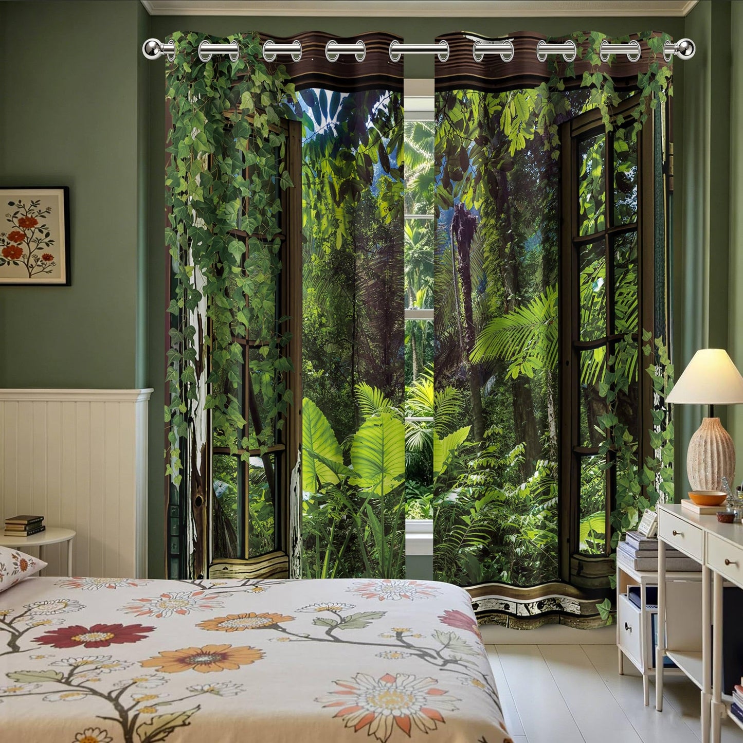 dueeia 3D Tropical Plants Blackout Curtains Nature Scene Jungle Landscape Grommet Window Drapes for Bedroom Living Room Black Out 84 Inch Length 2 Panels Set, 84 X 52 Inch