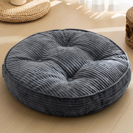 HIGOGOGO Floor Pillow Cushion for Adults, Meditation Cushion Pillow, Large Round Floor Sitting, Removable Tufted Corduroy Cover, for Tatami Living Room or Yoga, 22x22 Inch, Dark Grey