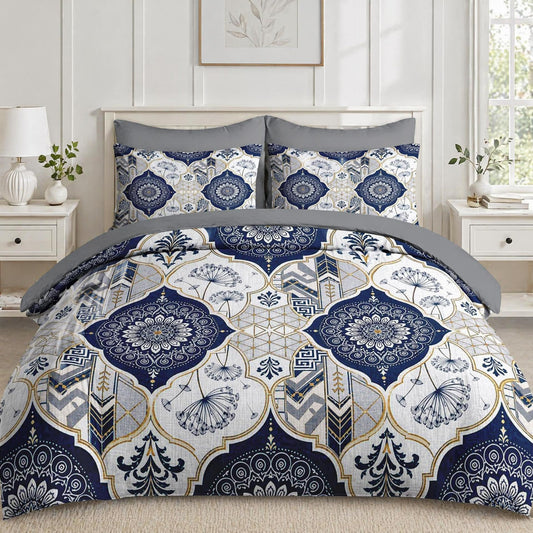 Boewywh Comforter Set Twin Size Moroccan Mandala Boho 7 Pcs, Bedding for Kids and Adults, Geometric Blue Bed Sheet Sets with Fitted Sheet 2 Pillowcases & 2 Shams for Bedroom Bed Decor