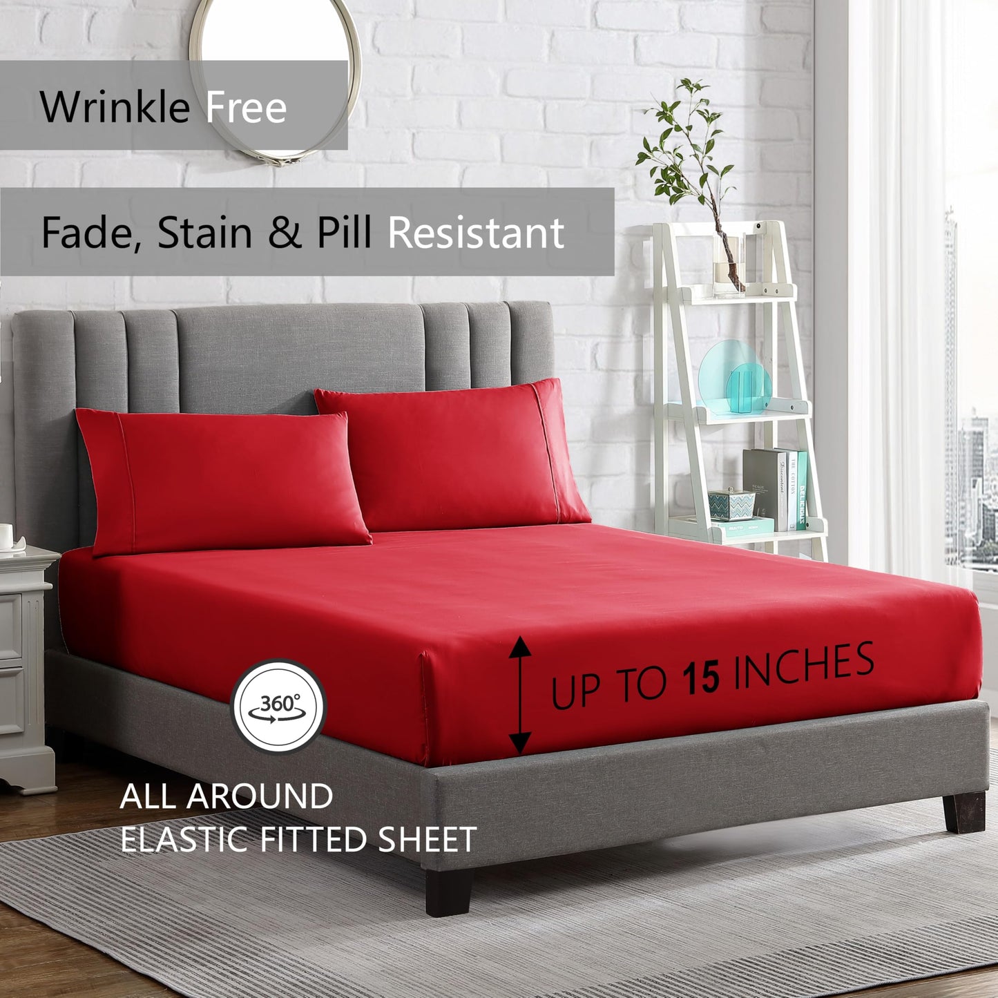 American Home Collection Full Size Sheet Set - Ultra-Soft Microfiber 15-Inch Deep Pocket - Wrinkle Free and Fade Resistant (Red)