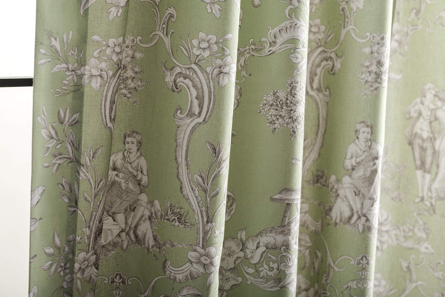 Maison d' Hermine Curtains for Living Room 100% Cotton 96 inch Length One Panel Light Filtering Toile Curtains for Bedroom Windows with Rod and Loop Pockets Drapes (Joli Jouy Green, 50" W x 96" L)