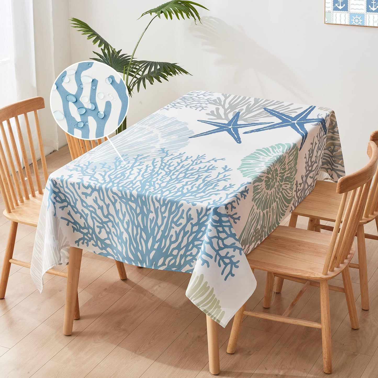 Nautical Coastal Rectangle Tablecloth Beach Ocean Print Table Cloth Waterproof Stain Resistant Wrinkle-Free Table Cover for Kitchen Dining Room Indoor and Outdoor Picnic Party 52x70 Inches, C3