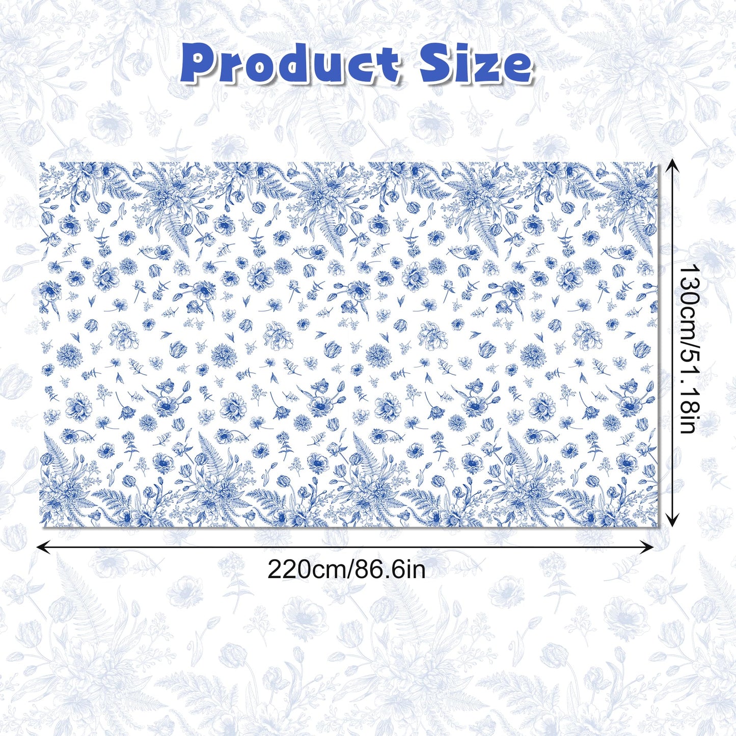 CC HOME 1Pc Vintage Blue Flowers Party Plastic Tablecloth 54 x 87 Inch Long Table Cover, Spring Fresh Floral Party Tablecover for Blue Flowers Kids Baby Shower Birthday Dinner Picnic Kitchen Event