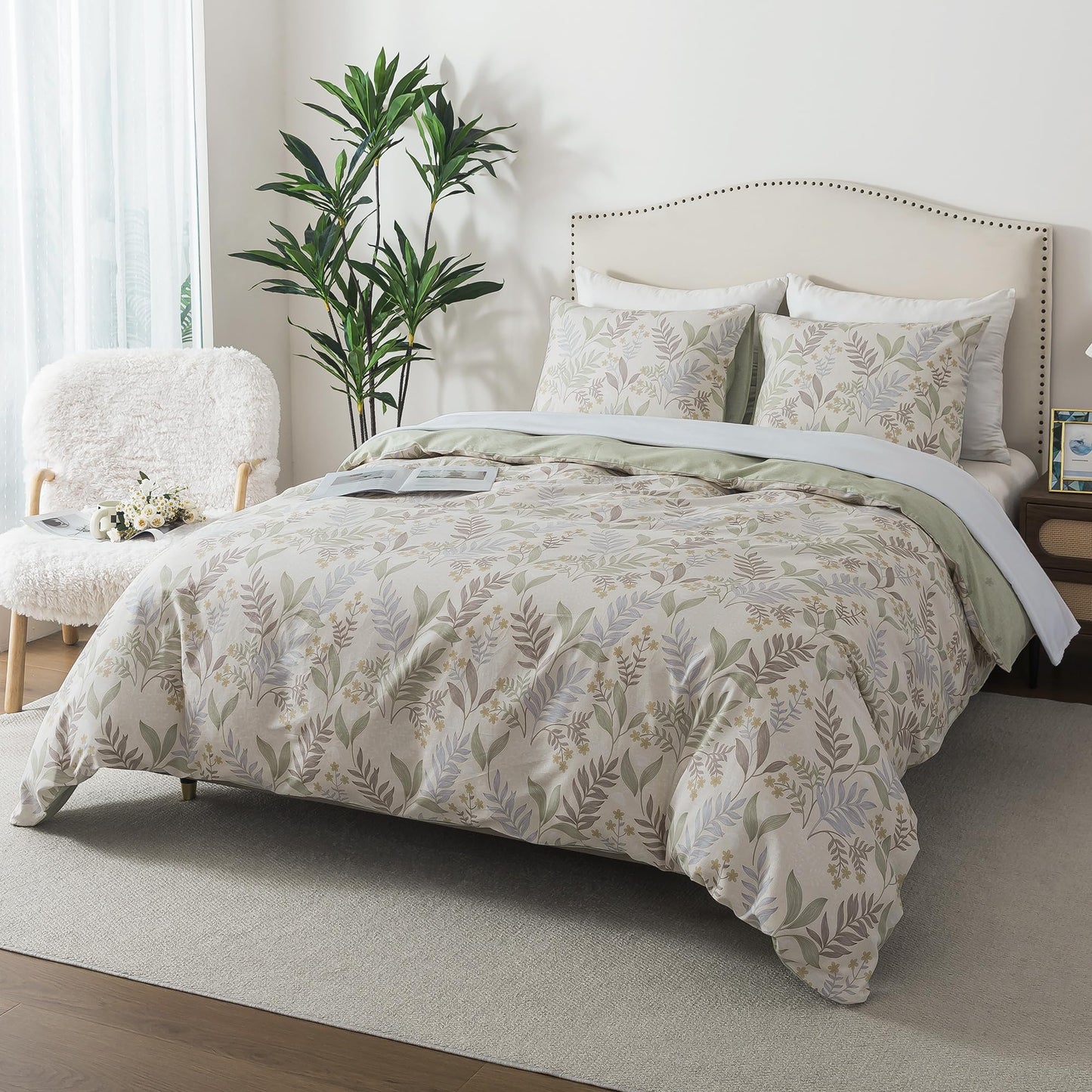 HoneiLife King Size Duvet Cover - 100% Cotton Comforter Cover, Soft & Breathable Floral Bedding Duvet Cover Sets with Zipper Closure & Corner Ties, 3-PC Wildflower Comforter Cover Sets, Blooms