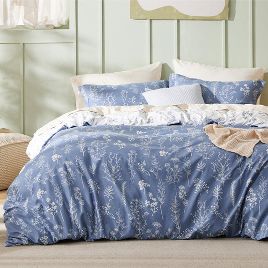 Bedsure Duvet Cover King Size - Reversible Infinity Blue King Duvet Cover Set with Zipper Closure, 3 Pieces Cute Floral Patterned Bedding Set with 8 Corner Ties and 2 Pillow Shams