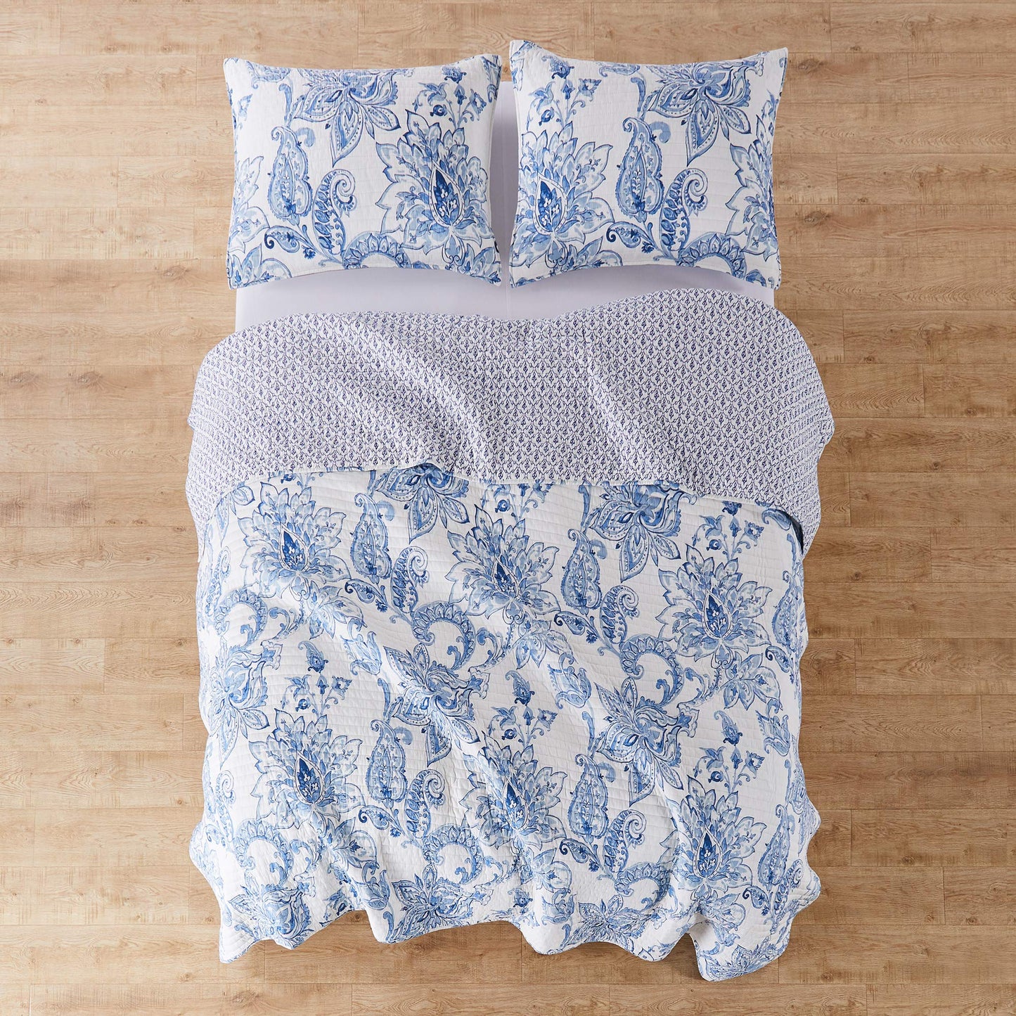Levtex Home - Bennett Quilt Set - King/Cal King Quilt with Two King Pillow Shams - Floral Paisley - Blue and White - 106x92in and Pillow Sham Size 36x20in - Reversible - Cotton