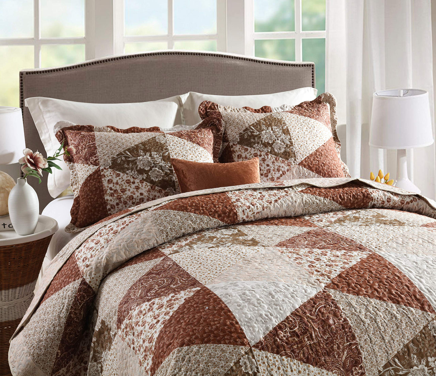 Travan 3-Piece King Bedspread Quilt Sets Patchwork Floral Oversized Reversible Quilted Bedding Coverlet Set for All Seasons, King Size